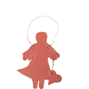 Ροζ μπομπονιέρα κοριτσάκι χειροποίητη από πηλό για βάπτιση πλ. 7 εκ. x ύψος 11 εκ. x πάχος 3χιλ. - βάπτισης