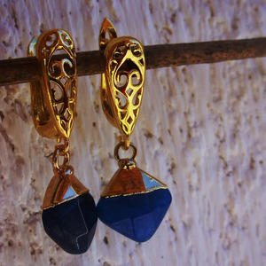 "Blue lagoon "earrings - ημιπολύτιμες πέτρες, επιχρυσωμένα, μικρά, ατσάλι, κρεμαστά - 2