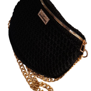 Μαύρο κομψό πλεκτό τσαντάκι μέσης (Belt Bag) - νήμα, πλεκτές τσάντες, μέσης, βραδινές, μικρές - 2