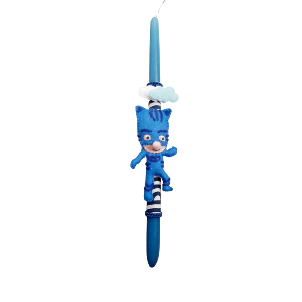 Λαμπάδα Μπλε Πιτζαμοήρωας PJM Catboy 40 εκατοστά χειροποίητο - λαμπάδες, για παιδιά, για εφήβους, για μωρά