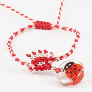 Μάρτης βραχιόλι - Μάτι με Πασχαλίτσα- Martaki Evil Eye Bracelet with ladybug - March Bracelet - ασήμι 925, μάτι, μαρτάκια, χεριού, αυξομειούμενα