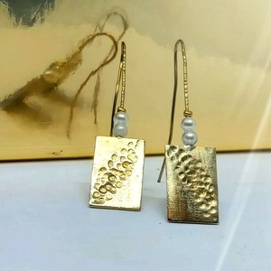 "Sable Earrings " - μακριά, μπρούντζος, κρεμαστά, μεγάλα, γάντζος - 4