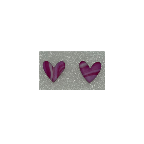 Purple Heart Studs| Χειροποίητα καρφωτά σκουλαρίκια μωβ καρδιές - πηλός, καρφωτά, μικρά, ατσάλι, καρφάκι