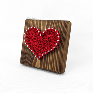 Ξύλινο διακοσμητικό με καρφιά & κλωστές "Καρδούλα" (11x11cm) - ξύλο, καρδιά, διακοσμητικά, ξύλινα διακοσμητικά