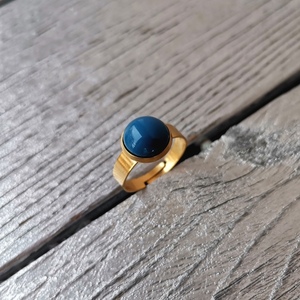 Ατσάλινο δαχτυλίδι με Swarovski® πέτρα lapis - γυαλί, μάτι, ατσάλι, αυξομειούμενα - 4