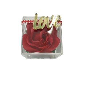 Πλεξι Κουτί /υφασμάτινο λουλούδι Love - plexi glass, διακοσμητικά, αγ. βαλεντίνου