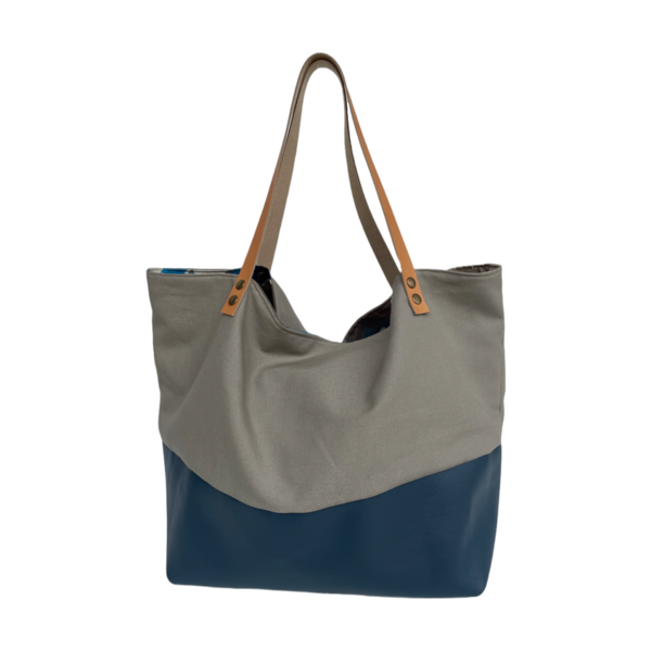 Χειροποίητη τσάντα ώμου oversized διπλής όψης turquoise - δέρμα, ώμου, μεγάλες, all day - 3