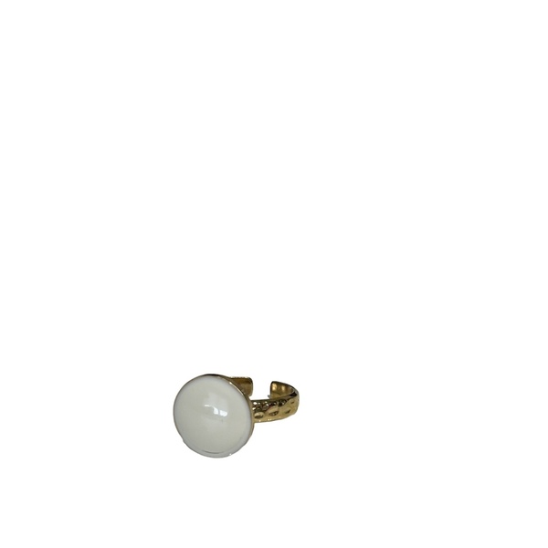 Ατσάλινο δαχτυλίδι λευκό σμάλτο - επιχρυσωμένα, σμάλτος, ατσάλι, αυξομειούμενα