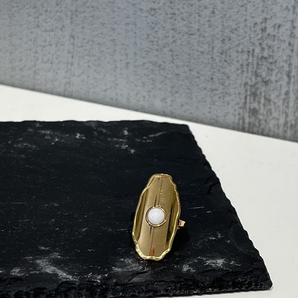 Ατσάλινο δαχτυλίδι gold με χαολίτη - επιχρυσωμένα, γεωμετρικά σχέδια, ατσάλι, αυξομειούμενα