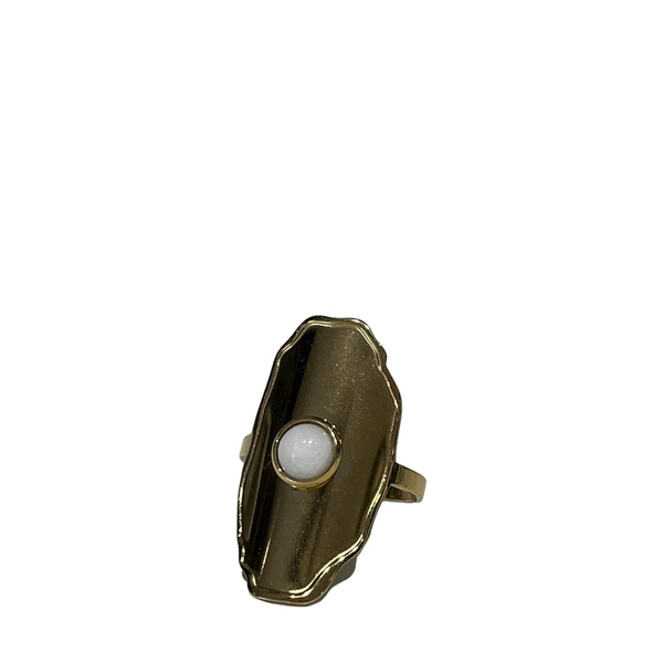 Ατσάλινο δαχτυλίδι gold με χαολίτη - επιχρυσωμένα, γεωμετρικά σχέδια, ατσάλι, αυξομειούμενα - 2