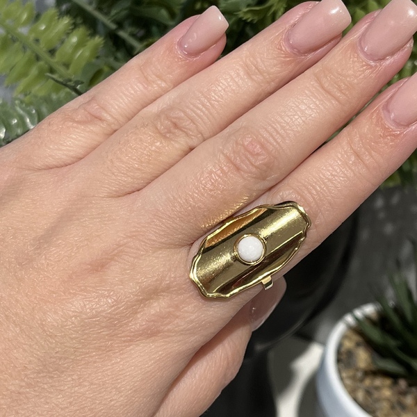 Ατσάλινο δαχτυλίδι gold με χαολίτη - επιχρυσωμένα, γεωμετρικά σχέδια, ατσάλι, αυξομειούμενα - 3