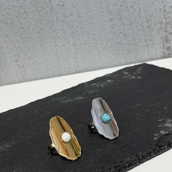 Ατσάλινο δαχτυλίδι gold με χαολίτη - επιχρυσωμένα, γεωμετρικά σχέδια, ατσάλι, αυξομειούμενα - 4