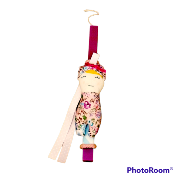 Λαμπάδα φούξια αρωματική με χειροποίητη κούκλα - κορίτσι, λαμπάδες, για μωρά - 3
