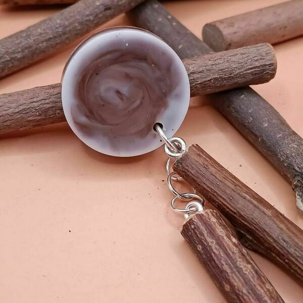 Wooden Collection - Boho σκουλαρίκι από υγρό γυαλί και ξύλινα κρεμαστά στοιχεία 11εκ. - καφέ - ξύλο, γυαλί, boho, κρεμαστά, μεγάλα - 2