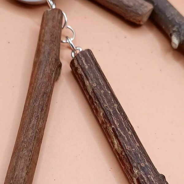 Wooden Collection - Boho σκουλαρίκι από υγρό γυαλί και ξύλινα κρεμαστά στοιχεία 11εκ. - καφέ - ξύλο, γυαλί, boho, κρεμαστά, μεγάλα - 3