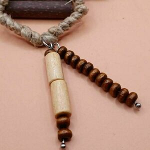 Wooden Collection - Κρεμαστό boho σκουλαρίκι πλεκτό με ξύλινες χάντρες - μπεζ/καφέ - ξύλο, boho, κρεμαστά, μεγάλα, πλεκτά - 3