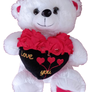 Αρκουδάκι άσπρo/κόκκινο λούτρινο LOVE YOU 36cm - μαλλί, δώρα επετείου, διακοσμητικά, αγ. βαλεντίνου