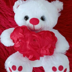 Αρκουδάκι άσπρο με κόκκινη καρδιά 22cm - μαλλί, διακοσμητικά, αγ. βαλεντίνου, δωρο για επέτειο