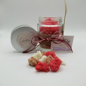 Βαζάκι με wax melt crumble Strawberry cheesecake Valentine's Special Edition - γυαλί, κερί, αρωματικά κεριά - 3