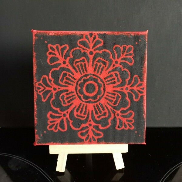 Ζωγραφική σε καμβά 10x10εκ. (Red Mandala 2) - πίνακες & κάδρα, πίνακες ζωγραφικής - 2