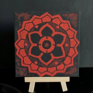 Ζωγραφική σε καμβά 10x10εκ. (Red Mandala 1) - πίνακες & κάδρα, πίνακες ζωγραφικής - 2