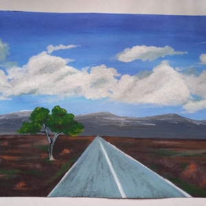Ζωγραφική σε μουσαμά 21x29,7εκ. (Lonely Road) - πίνακες & κάδρα, πίνακες ζωγραφικής - 2