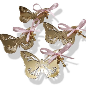 Μαρτυρικά πέτου, πεταλούδες από πλέξιγκλας ασημί καθρέπτη, για τους κουμπάρους - πεταλούδα, βάπτισης - 3