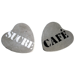 Σετ 2 Τσιμεντένια Σουβέρ, Καρδιές ( SUCRE - CAFE) ,10cmX10cmX1cm - καρδιά, σουβέρ, τσιμέντο, σετ δώρου