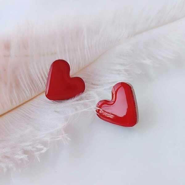 Σκουλαρίκια κόκκινες καρδιές - ξύλο, καρδιά, αγ. βαλεντίνου, δώρα για γυναίκες - 2