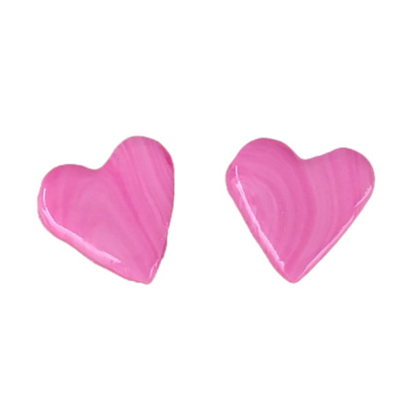 Σκουλαρίκια καρφωτά ροζ καρδούλες Αγίου Βαλεντίνου με πολυμερικό πηλό / μεσαίο μέγεθος / ατσάλι / Twice Treasured - καρδιά, πηλός, καρφωτά, καρφάκι, αγ. βαλεντίνου
