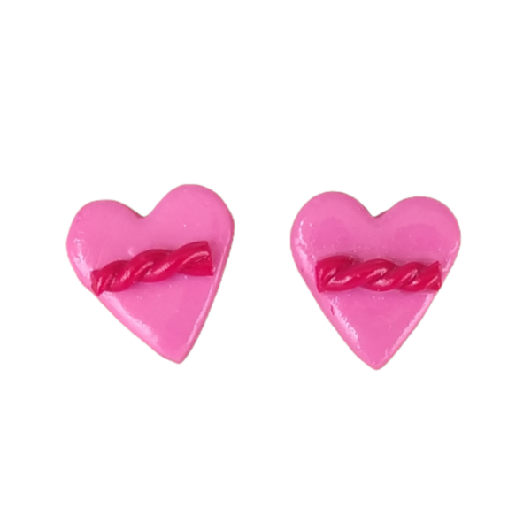 Σκουλαρίκια καρφωτά ροζ καρδούλες Αγίου Βαλεντίνου με σχέδιο με πολυμερικό πηλό / μεσαίο μέγεθος / ατσάλι / Twice Treasured - καρδιά, πηλός, καρφωτά, καρφάκι, αγ. βαλεντίνου