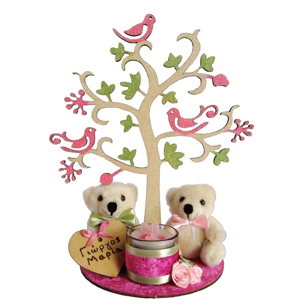 Δώρο Αγίου Βαλεντίνου ξύλινη βάση δέντρο κηροπήγιο ροζ με γκλίτερ 26×21×14,8cm - ξύλο, αρωματικό, διακοσμητικά, αγ. βαλεντίνου