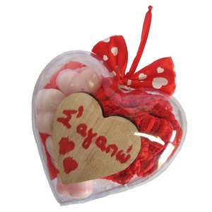 Δώρο Αγίου Βαλεντίνου γυναικείο σετ 9τμχ σε ακρυλική διαφανή καρδιά 10×10×5cm - romantic, αρωματικό, λούτρινο, αγ. βαλεντίνου, σετ δώρου