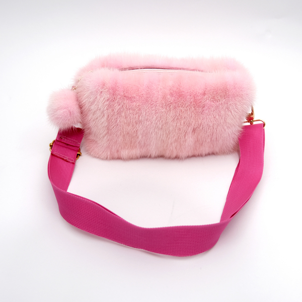 Γούνινη mink pink χειροποίητη τσάντα - δέρμα, ώμου, χιαστί, μικρές