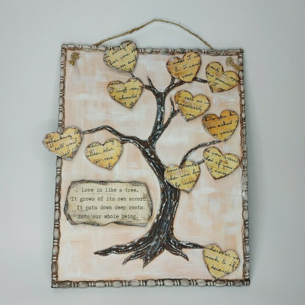 Χειροποίητο κάδρο δέντρο της ζωής με καρδιές - πίνακες & κάδρα, καρδιά, χαρτί, πηλός, διακοσμητικά