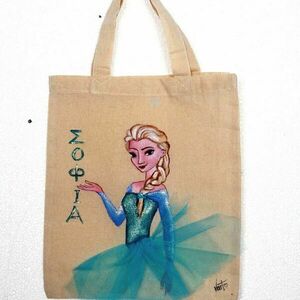 Πάνινη τσάντα Elsa με κοντό χερούλι, ζωγραφισμένη στο χέρι κατόπιν παραγγελίας. - ύφασμα, ώμου, tote