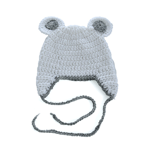 Πλεκτό σκουφάκι για μωρά αρκουδάκι λευκό για νεογέννητα - χειροποίητα, δώρα για μωρά, σκουφάκια