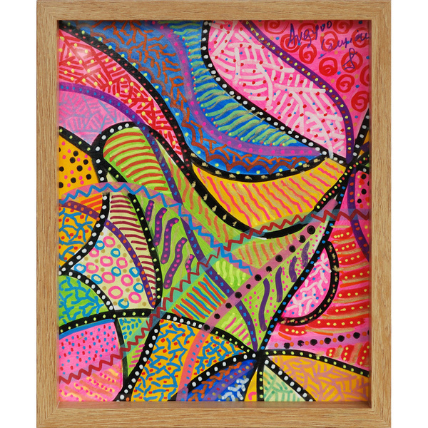 Colorful Paths - Ζωγραφική δυο όψεων σε Mixed Media Paper, σε επιτραπέζια ξύλινη κορνίζα - πίνακες & κάδρα, πίνακες ζωγραφικής - 2