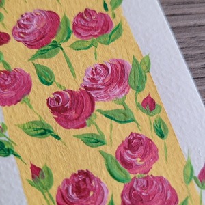 Σελιδοδείκτης ζωγραφισμένος στο χέρι, από χαρτόνι 14,8 * 5,1 cm - τριαντάφυλλα - ζωγραφισμένα στο χέρι, λουλούδια, σελιδοδείκτες - 2