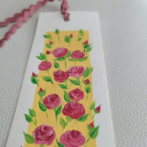 Σελιδοδείκτης ζωγραφισμένος στο χέρι, από χαρτόνι 14,8 * 5,1 cm - τριαντάφυλλα - ζωγραφισμένα στο χέρι, λουλούδια, σελιδοδείκτες - 4