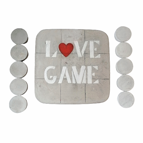 Τρίλιζα love game τσιμεντένια τετράγωνη γκρι 14,5εκΧ1εκ - τσιμέντο, ζευγάρια, τρίλιζα, επιτραπέζια, ειδη δώρων