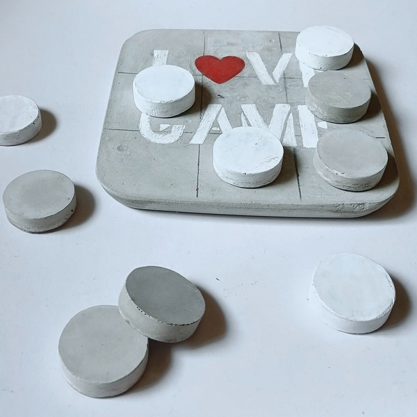 Τρίλιζα love game τσιμεντένια τετράγωνη γκρι 14,5εκΧ1εκ - τσιμέντο, ζευγάρια, τρίλιζα, επιτραπέζια, ειδη δώρων - 3