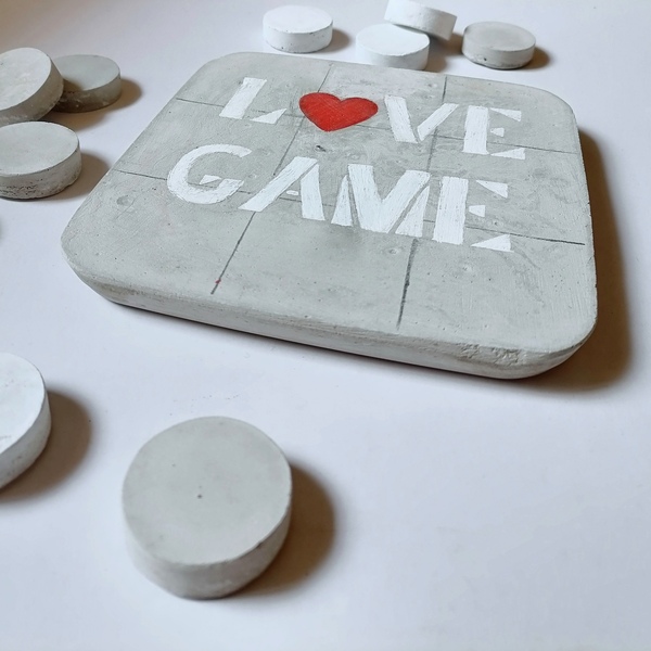 Τρίλιζα love game τσιμεντένια τετράγωνη γκρι 14,5εκΧ1εκ - τσιμέντο, ζευγάρια, τρίλιζα, επιτραπέζια, ειδη δώρων - 5
