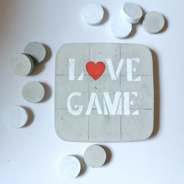 Τρίλιζα love game τσιμεντένια τετράγωνη γκρι 14,5εκΧ1εκ - τσιμέντο, ζευγάρια, τρίλιζα, επιτραπέζια, ειδη δώρων - 2