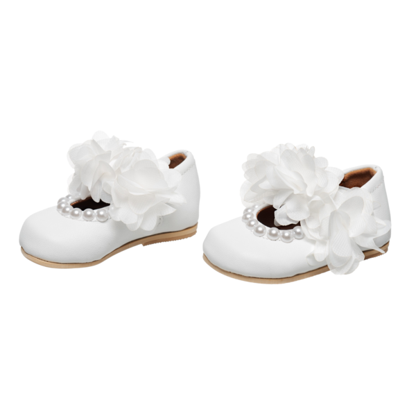 Παιδικές μπαλαρίνες ανατομικές άσπρες με βέλκρο κούμπωμα από δέρμα, Μπαλαρίνα Λουίζα - δέρμα, λουλούδια, μπαλαρίνες, πέρλες - 3