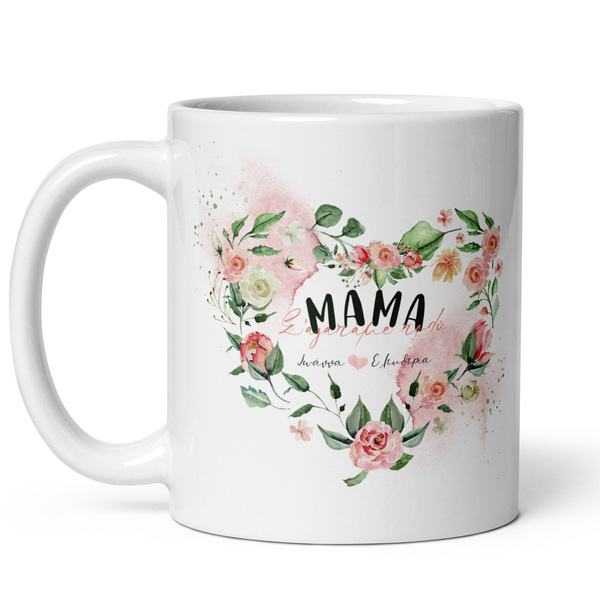 Προσωποποιημένη κούπα καφέ-τσαγιού δώρο για μαμά με καρδιά από λουλούδια ακουαρέλας 325ml - 11oZ - Looloo & Co - πηλός, κούπες & φλυτζάνια, είδη κουζίνας - 2