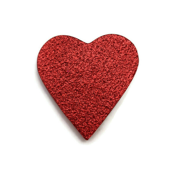 Καρφίτσα heart από πηλό με κόκκινο γκλίτερ - καρδιά, πηλός, κοσμήματα