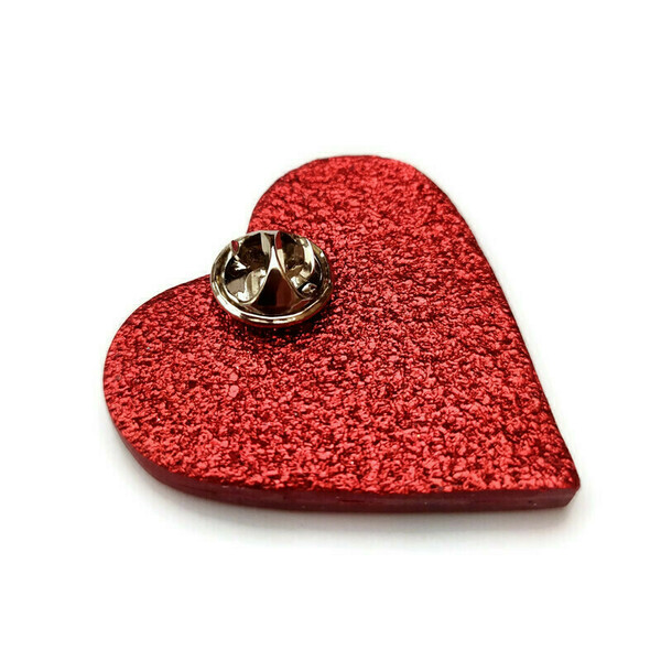 Καρφίτσα heart από πηλό με κόκκινο γκλίτερ - καρδιά, πηλός, κοσμήματα - 2