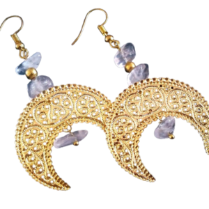 Sailor moon earrings - επιχρυσωμένα, ορείχαλκος, φεγγάρι, κρεμαστά, μεγάλα