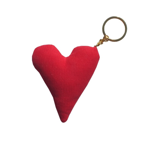 Μπρελόκ υφασμάτινη καρδιά - κόκκινο κοτλέ - ύφασμα, αγ. βαλεντίνου, δώρα για γυναίκες, αυτοκινήτου, σπιτιού